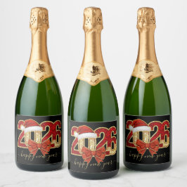 Etiquetas Para Vinos Espumosos Diseño de Año Nuevo 2026 brillante con sombrero de