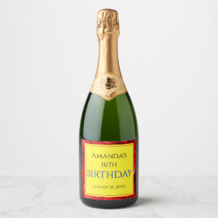 Etiquetas Para Vinos Espumosos Diseño de cristal abstracto rojo Cumpleaños Texto
