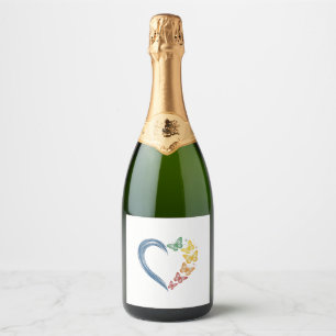 Etiquetas Para Vinos Espumosos Diseño de grabado vintage de corazón de mariposa a