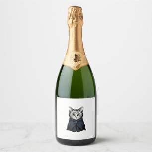 Etiquetas Para Vinos Espumosos Diseño de ilustración de retrato de gato con graba