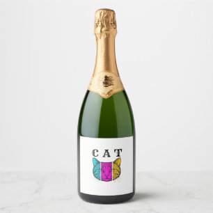 Etiquetas Para Vinos Espumosos Diseño gráfico de bloque de color de gato grabado