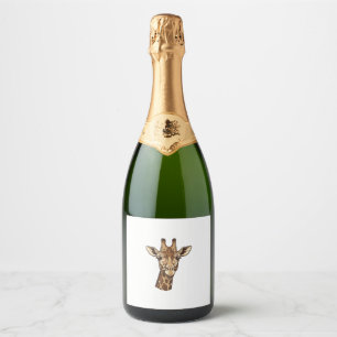 Etiquetas Para Vinos Espumosos Diseño vectorial de cabeza de jirafa grabada vinta