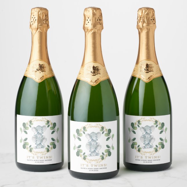 Etiquetas Para Vinos Espumosos Doble elefante Baby Shower Greenery Gold Foliage (Botellas)