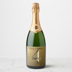 Etiquetas Para Vinos Espumosos Dorado metálico 4º Aniversario de bodas