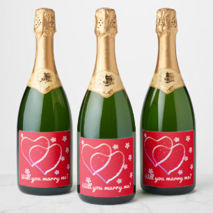 Etiquetas Para Vinos Espumosos dos corazones, boda romántico.Personalizado