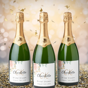 Etiquetas Para Vinos Espumosos ducha de boda con monograma de oro floral rosa