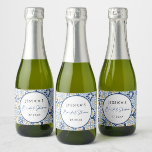 Etiquetas Para Vinos Espumosos Ducha de Novia Amalfi Tile Azul Amarillo  