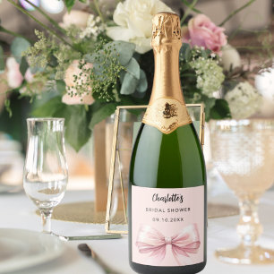 Etiquetas Para Vinos Espumosos Ducha de novia con lazo rosa
