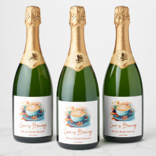 Etiquetas Para Vinos Espumosos Ducha de novia de café Blue Floral Love is Brewing