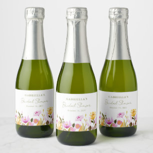 Etiquetas Para Vinos Espumosos Ducha de Novia Floral Acuarela Rosa Oliva Personal