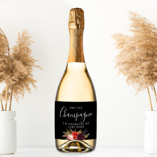 Etiquetas Para Vinos Espumosos Ducha de novia floral Black Boho