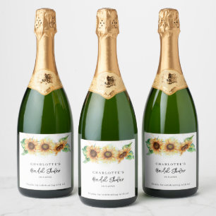 Etiquetas Para Vinos Espumosos Ducha de Novia Floral Botánica de Girasoles