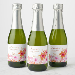 Etiquetas Para Vinos Espumosos Ducha de Novia Flores de Naranja Rosa Acuarela Boh