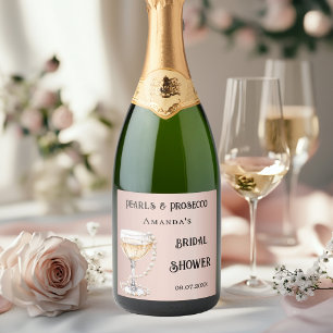 Etiquetas Para Vinos Espumosos Ducha de novia rosa oro perlas prosecco