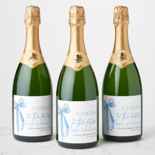 Etiquetas Para Vinos Espumosos Dusty Blue Bow Saluda A La Futura Ducha De Novias