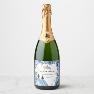 Etiquetas Para Vinos Espumosos Dusty Blue Watercolor Floral Twin Quinceañera