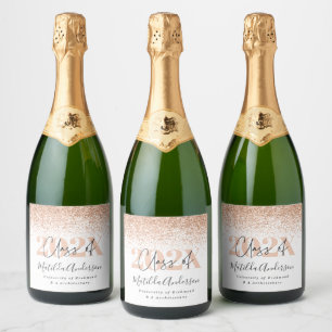 Etiquetas Para Vinos Espumosos El Rosa de oro moderno y elegante partido de gradu
