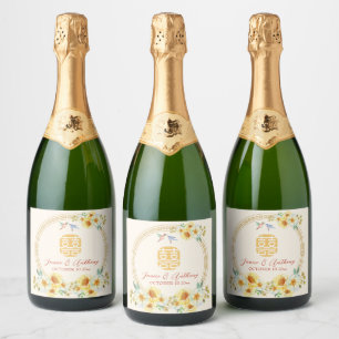 Etiquetas Para Vinos Espumosos Elegancia de ave floral amarilla de marco boda chi
