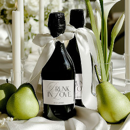 Etiquetas Para Vinos Espumosos Elegant Black & White Drunk in Love Mini Champagne