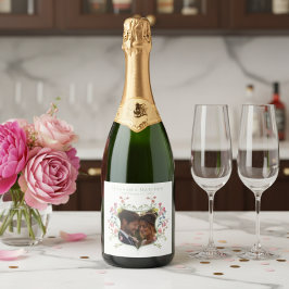 Etiquetas Para Vinos Espumosos Elegant Sage Pastel Wildflower Crest Photo Wedding