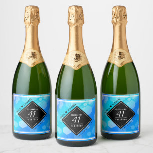 Etiquetas Para Vinos Espumosos Elegante 41° Aniversario del Boda de Topaz Azul