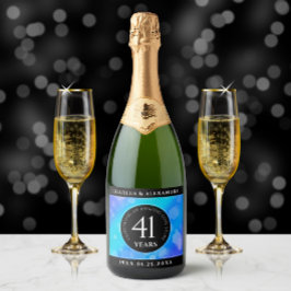 Etiquetas Para Vinos Espumosos Elegante 41° Aniversario del Boda de Topaz Azul