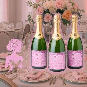 Etiquetas Para Vinos Espumosos Elegante Abanico de Mano con Drip de Purpurina Ros