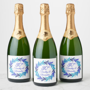 Etiquetas Para Vinos Espumosos Elegante aniversario de la corona azul 30° Boda