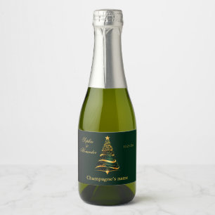 Etiquetas Para Vinos Espumosos Elegante Árbol de Navidad Dorado Boda Chic