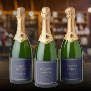 Etiquetas Para Vinos Espumosos Elegante Art Deco Boda Azul Marino Y Dorado
