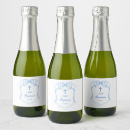 Etiquetas Para Vinos Espumosos Elegante bautismo Escudo de color azul claro