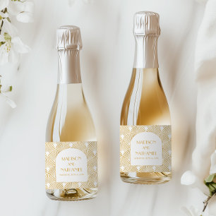 Etiquetas Para Vinos Espumosos Elegante Boda Art Déco Geométrica Dorada y Blanca