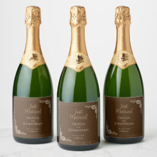 Etiquetas Para Vinos Espumosos Elegante Boda clásico de bronce ornamentado