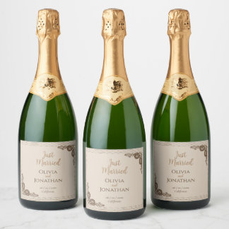 Etiquetas Para Vinos Espumosos Elegante Boda de decoración beige elegante