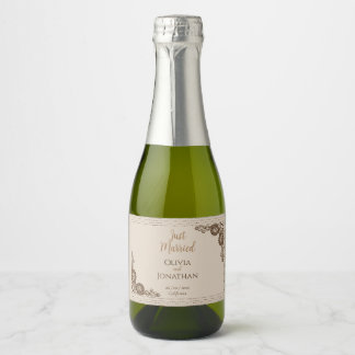 Etiquetas Para Vinos Espumosos Elegante Boda de decoración clásica beige