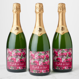 Etiquetas Para Vinos Espumosos Elegante Boda de Flores Rosa