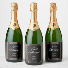 Etiquetas Para Vinos Espumosos Elegante Boda de franjas negro y marrón