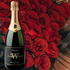 Etiquetas Para Vinos Espumosos Elegante Boda de Moda de guiones de Monograma Negr