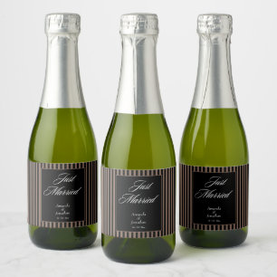 Etiquetas Para Vinos Espumosos Elegante Boda de rayas negras y marrones Mini