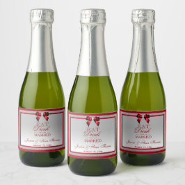 Etiquetas Para Vinos Espumosos Elegante Boda de Rojo Rubí y Plata Brillante