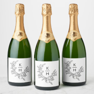 Etiquetas Para Vinos Espumosos Elegante Boda Escudo Monograma