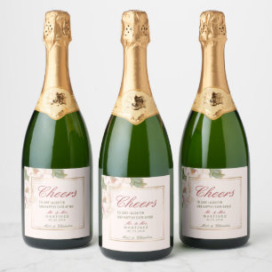 Etiquetas Para Vinos Espumosos Elegante Boda floral de guijarros rosados