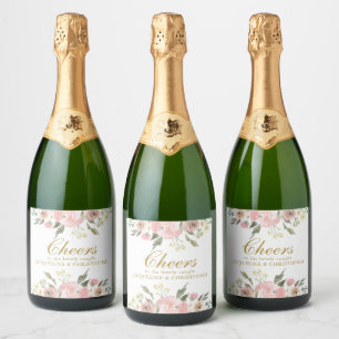 Etiquetas Para Vinos Espumosos Elegante Boda floral de oro rosado de Rubor Saludo