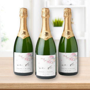 Etiquetas Para Vinos Espumosos Elegante Boda floral rosa