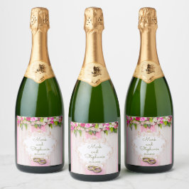 Etiquetas Para Vinos Espumosos Elegante Boda floral rosa brillante