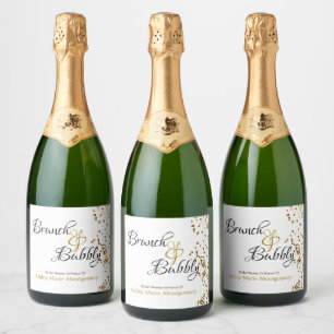 Etiquetas Para Vinos Espumosos Elegante Brunch Bubbly Bridal Shower Gold Confetti