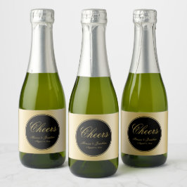 Etiquetas Para Vinos Espumosos Elegante caligrafía de oro negro saluda Boda