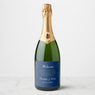 Etiquetas Para Vinos Espumosos Elegante cesta de bienvenida de Boda azul de la Ma