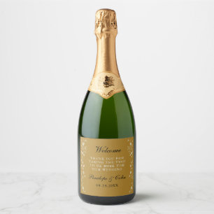 Etiquetas Para Vinos Espumosos Elegante cesta de bienvenida de Boda de oro de épo