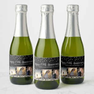 Etiquetas Para Vinos Espumosos Elegante Collage de Fotos con Confeti 25 Aniversar